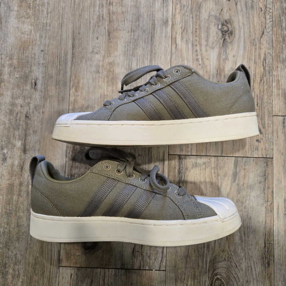 Adidas Army Green and White Sneakers